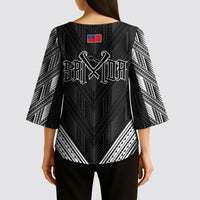 Black Samoa Tribal Chest Tattoo Kimono Sleeve Blouse LT9 - Polynesian Pride