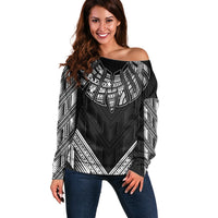 Black Samoa Tribal Chest Tattoo Off Shoulder Sweater LT9 Women Black - Polynesian Pride
