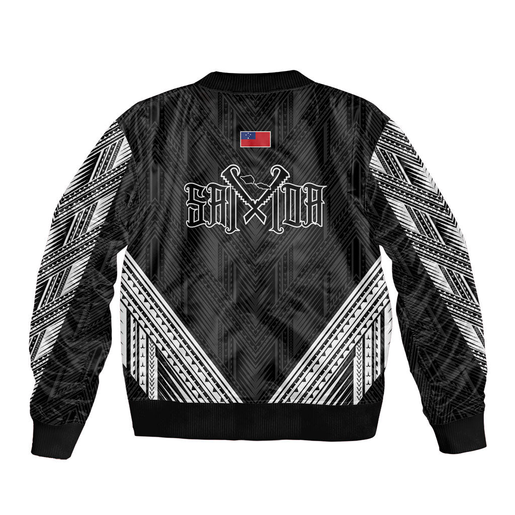 Black Samoa Tribal Chest Tattoo Sleeve Zip Bomber Jacket LT9 - Polynesian Pride