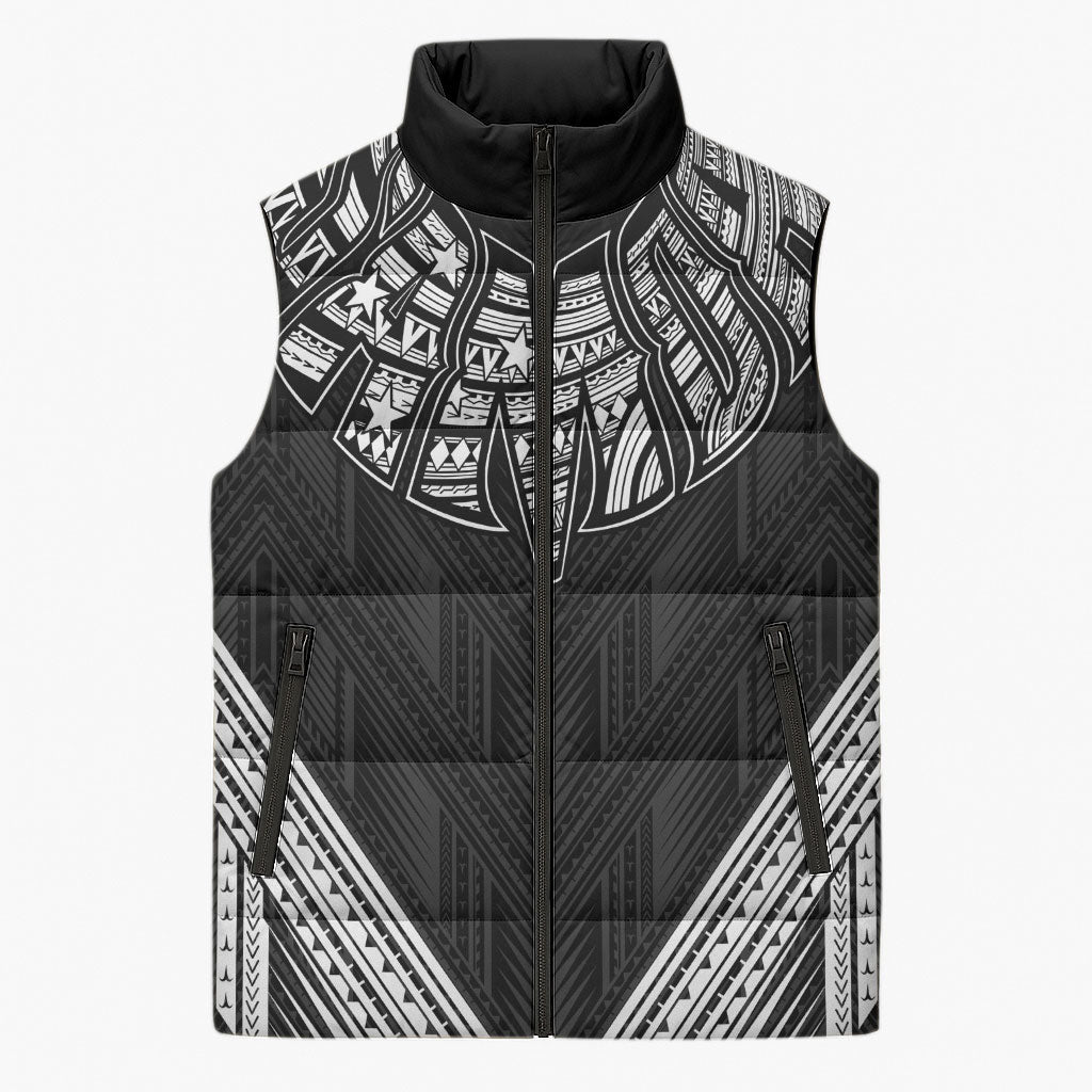 Black Samoa Tribal Chest Tattoo Sleeveless Puffer Jacket LT9 Unisex Black - Polynesian Pride