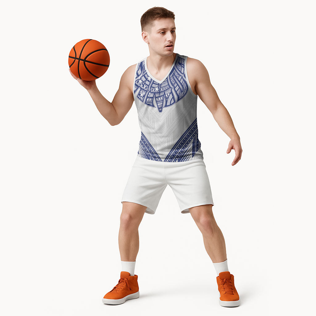 White Samoa Tribal Chest Tattoo Basketball Jersey LT9 - Polynesian Pride