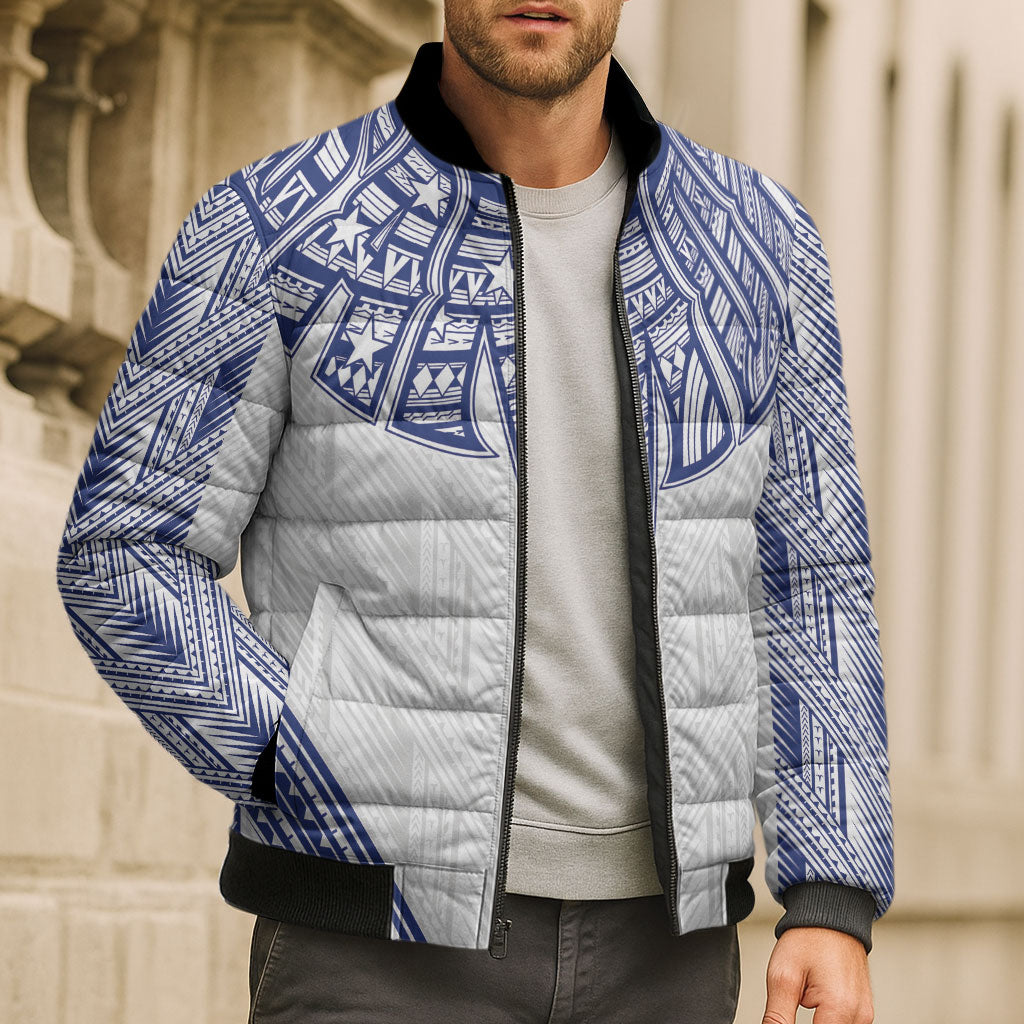 White Samoa Tribal Chest Tattoo Bomber Puffer Jacket LT9 - Polynesian Pride