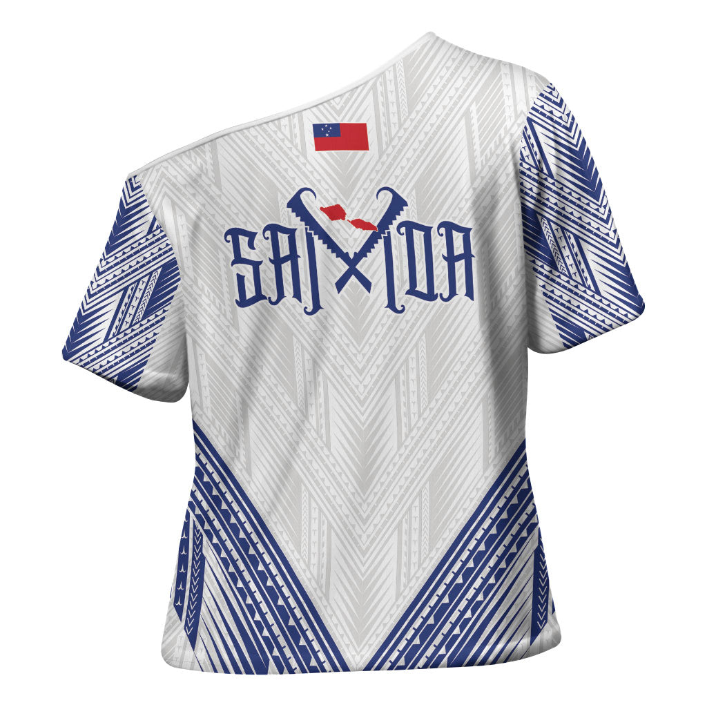White Samoa Tribal Chest Tattoo Cross Shoulder Shirt LT9 - Polynesian Pride