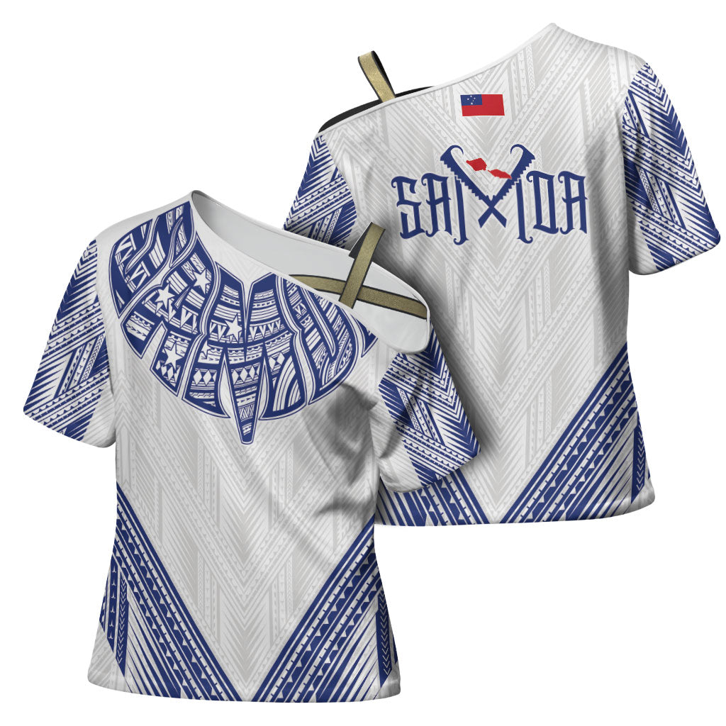 White Samoa Tribal Chest Tattoo Cross Shoulder Shirt LT9 - Polynesian Pride