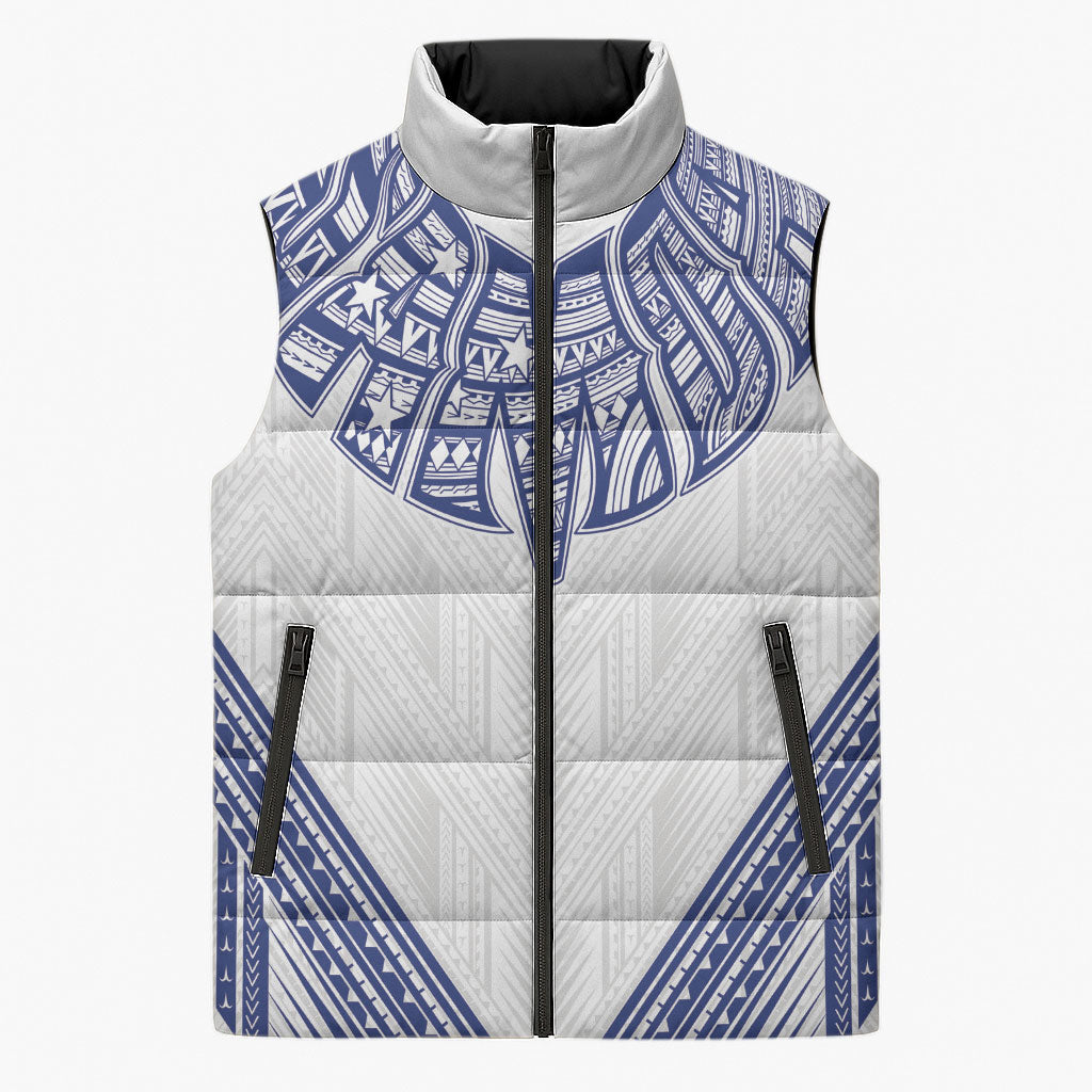 White Samoa Tribal Chest Tattoo Sleeveless Puffer Jacket LT9 Unisex White - Polynesian Pride