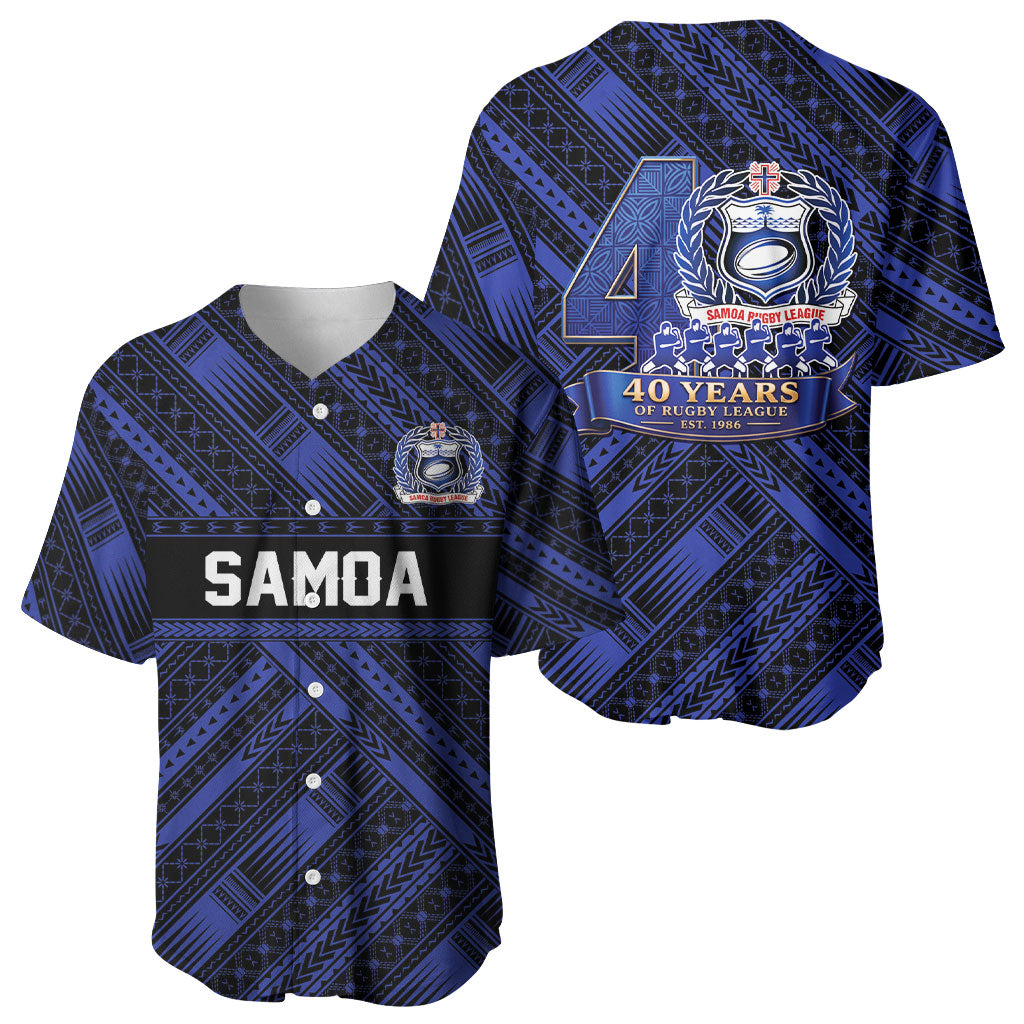Toa Samoa 40th Anniversary Baseball Jersey Royal Blue Tribal LT9 - Polynesian Pride
