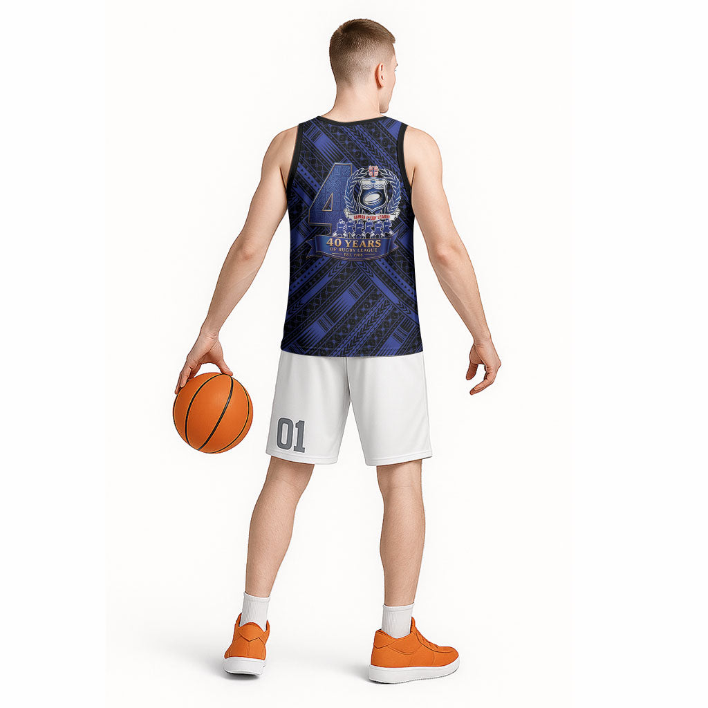 Toa Samoa 40th Anniversary Basketball Jersey Royal Blue Tribal LT9 - Polynesian Pride