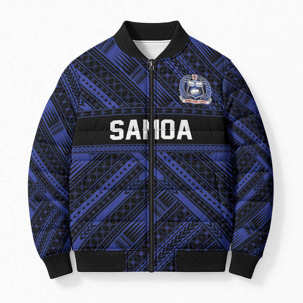 Toa Samoa 40th Anniversary Bomber Puffer Jacket Royal Blue Tribal LT9 Unisex Blue - Polynesian Pride