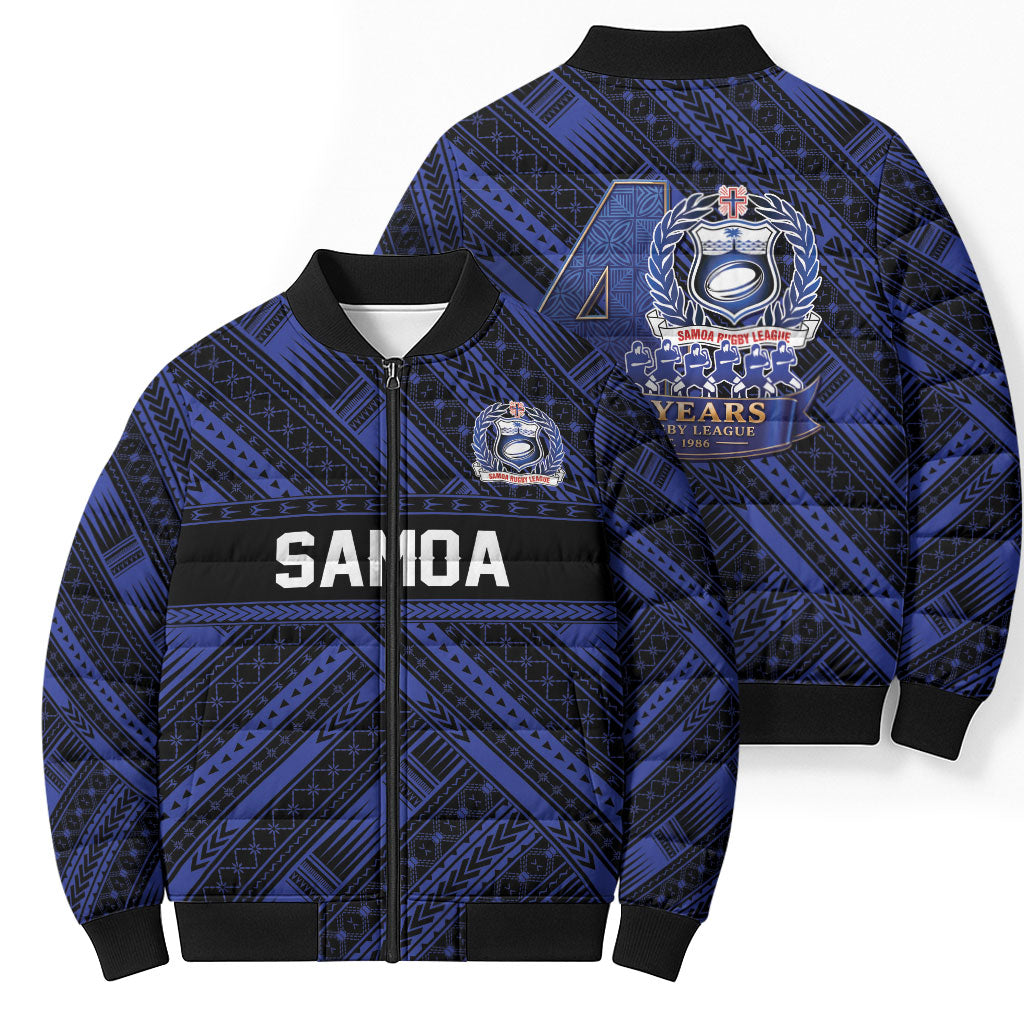 Toa Samoa 40th Anniversary Bomber Puffer Jacket Royal Blue Tribal LT9 - Polynesian Pride