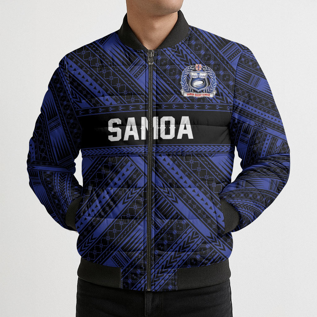 Toa Samoa 40th Anniversary Bomber Puffer Jacket Royal Blue Tribal LT9 - Polynesian Pride