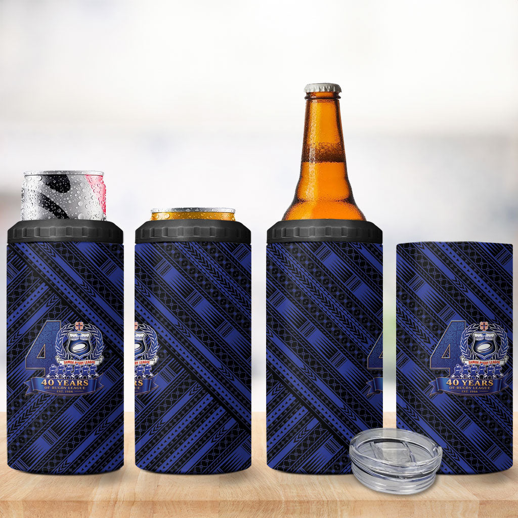 Toa Samoa 40th Anniversary 4 in 1 Can Cooler Tumbler Royal Blue Tribal LT9 - Polynesian Pride