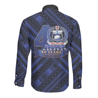 Toa Samoa 40th Anniversary Long Sleeve Button Shirt Royal Blue Tribal LT9 - Polynesian Pride