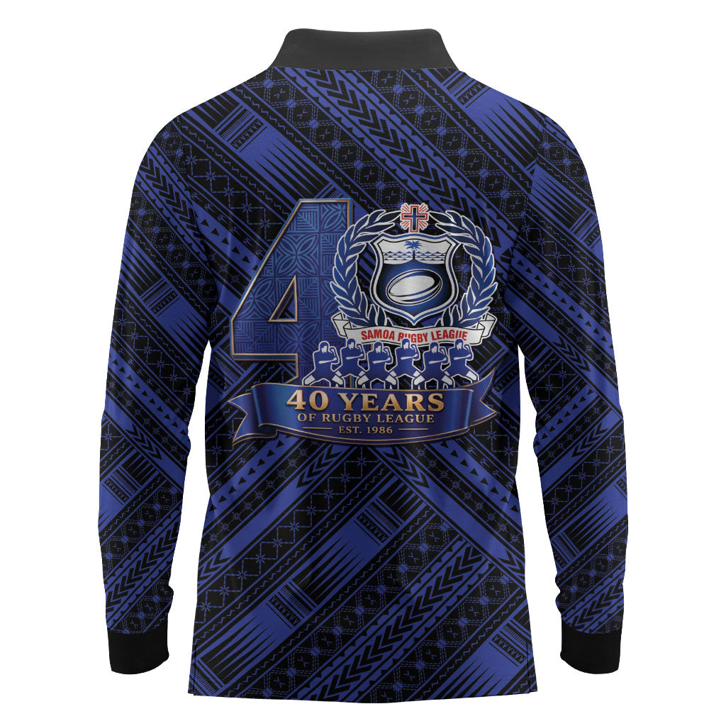 Toa Samoa 40th Anniversary Long Sleeve Polo Shirt Royal Blue Tribal LT9 - Polynesian Pride