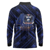 Toa Samoa 40th Anniversary Long Sleeve Polo Shirt Royal Blue Tribal LT9 - Polynesian Pride