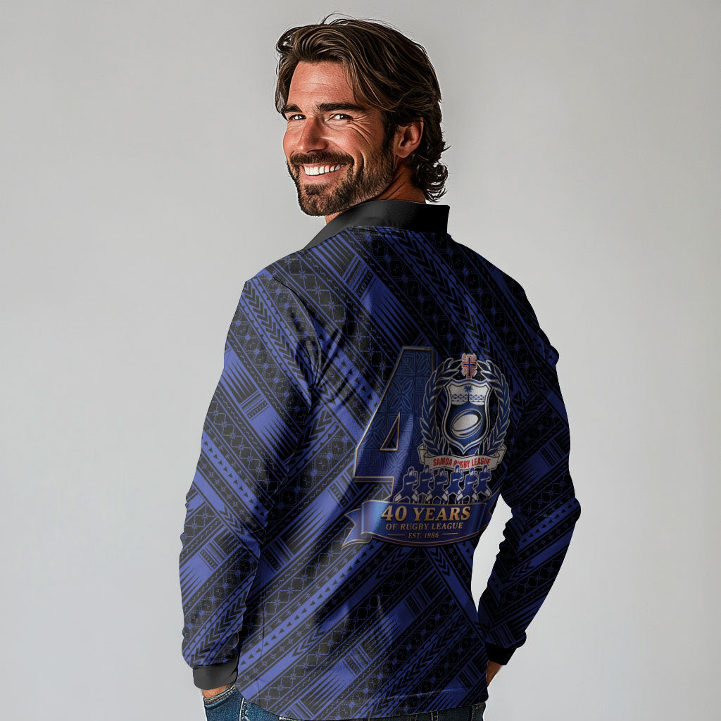 Toa Samoa 40th Anniversary Long Sleeve Polo Shirt Royal Blue Tribal LT9 - Polynesian Pride