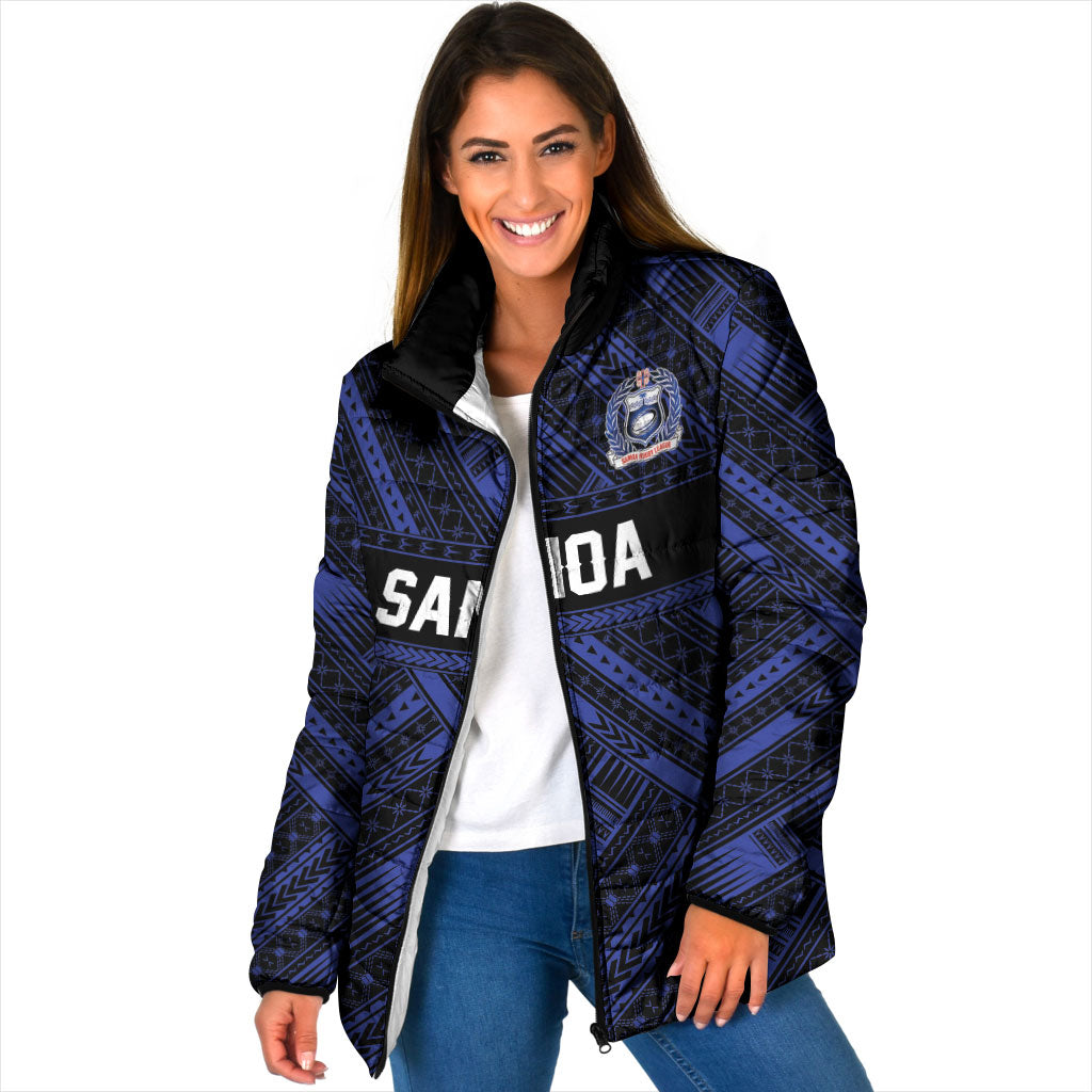 Toa Samoa 40th Anniversary Padded Jacket Royal Blue Tribal LT9 Women Blue - Polynesian Pride