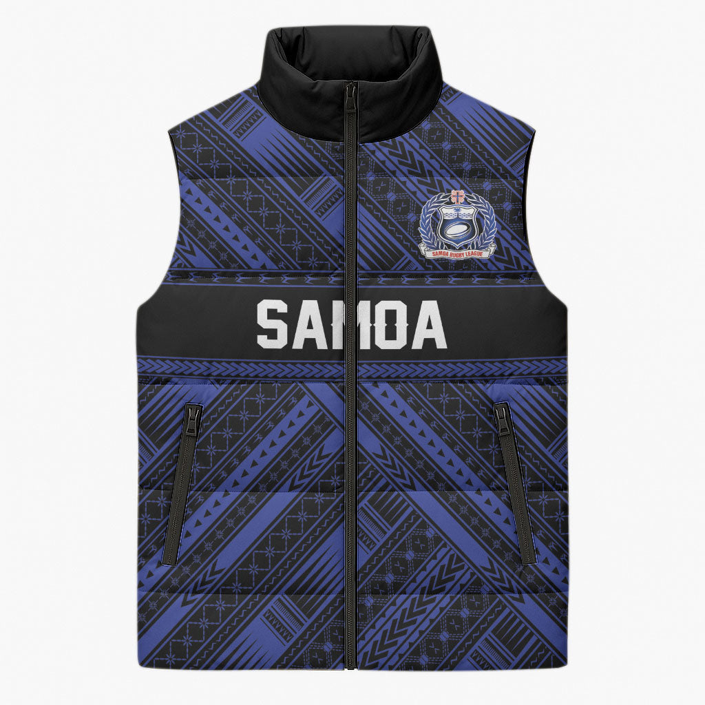 Toa Samoa 40th Anniversary Sleeveless Puffer Jacket Royal Blue Tribal LT9 Unisex Blue - Polynesian Pride