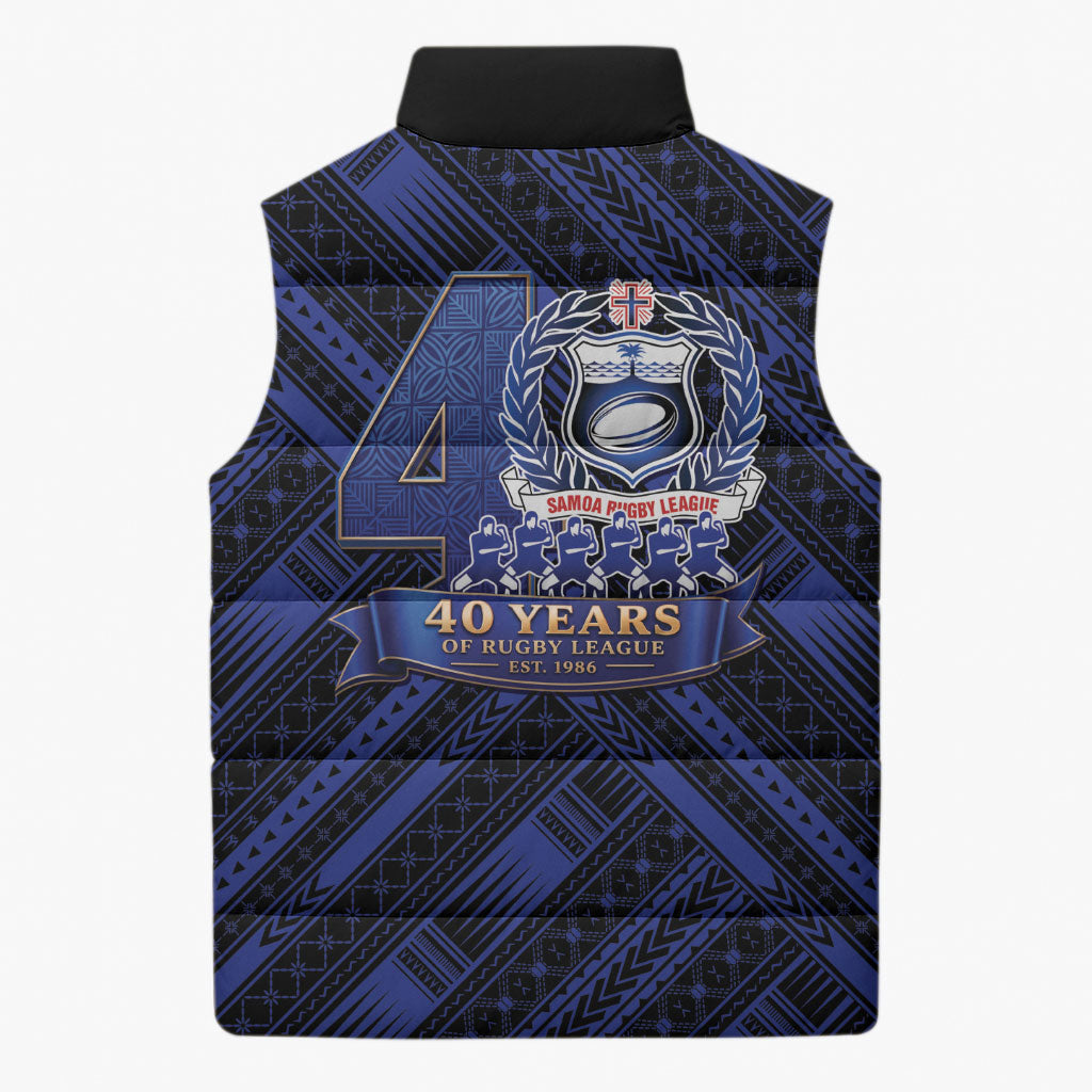 Toa Samoa 40th Anniversary Sleeveless Puffer Jacket Royal Blue Tribal LT9 - Polynesian Pride
