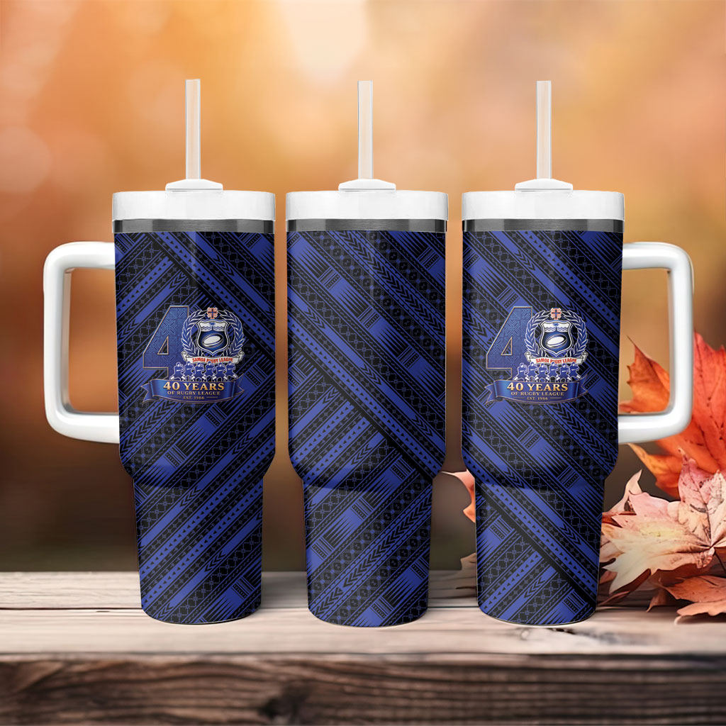 Toa Samoa 40th Anniversary Tumbler With Handle Royal Blue Tribal LT9 - Polynesian Pride