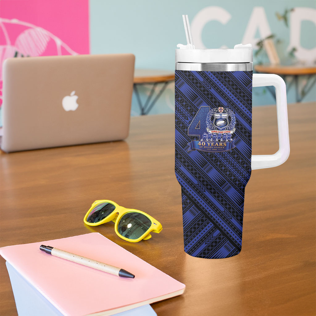 Toa Samoa 40th Anniversary Tumbler With Handle Royal Blue Tribal LT9 - Polynesian Pride