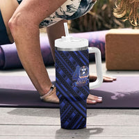 Toa Samoa 40th Anniversary Tumbler With Handle Royal Blue Tribal LT9 - Polynesian Pride