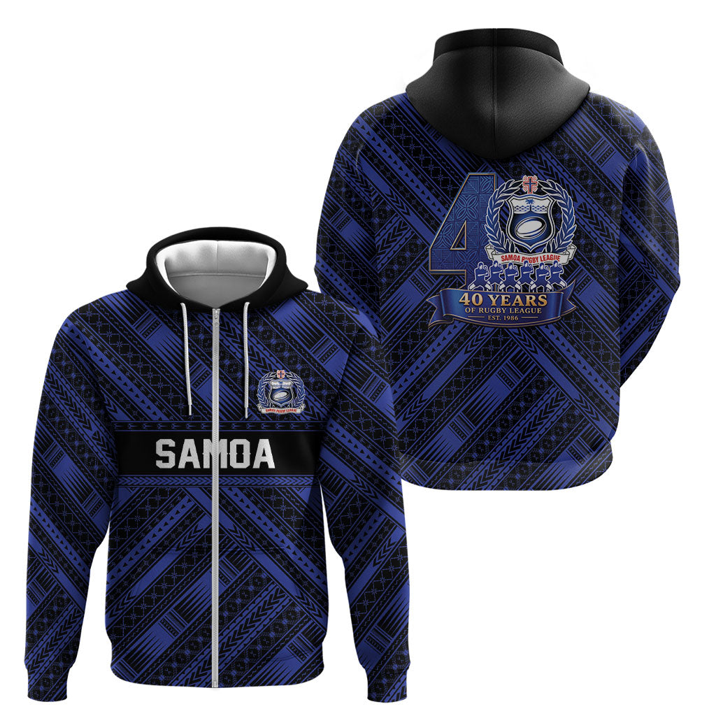 Toa Samoa 40th Anniversary Zip Hoodie Royal Blue Tribal LT9 - Polynesian Pride