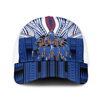Toa Samoa Siva Tau Baseball Net Cap Royal Blue Chevron Geometric Heritage LT9 One Size White Blue - Polynesian Pride