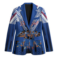Toa Samoa Siva Tau Blazer Royal Blue Chevron Geometric Heritage LT9 Unisex Blue - Polynesian Pride