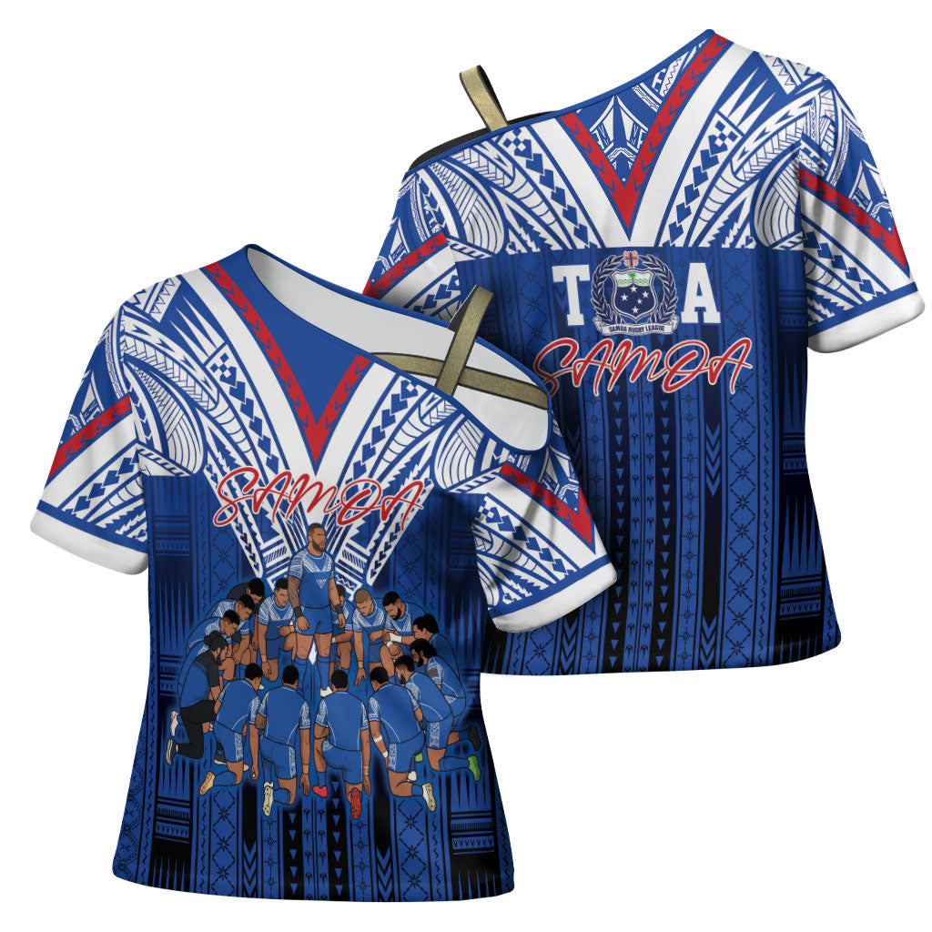Toa Samoa Siva Tau Cross Shoulder Shirt Royal Blue Chevron Geometric Heritage LT9 - Polynesian Pride