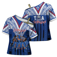 Toa Samoa Siva Tau Cross Shoulder Shirt Royal Blue Chevron Geometric Heritage LT9 - Polynesian Pride