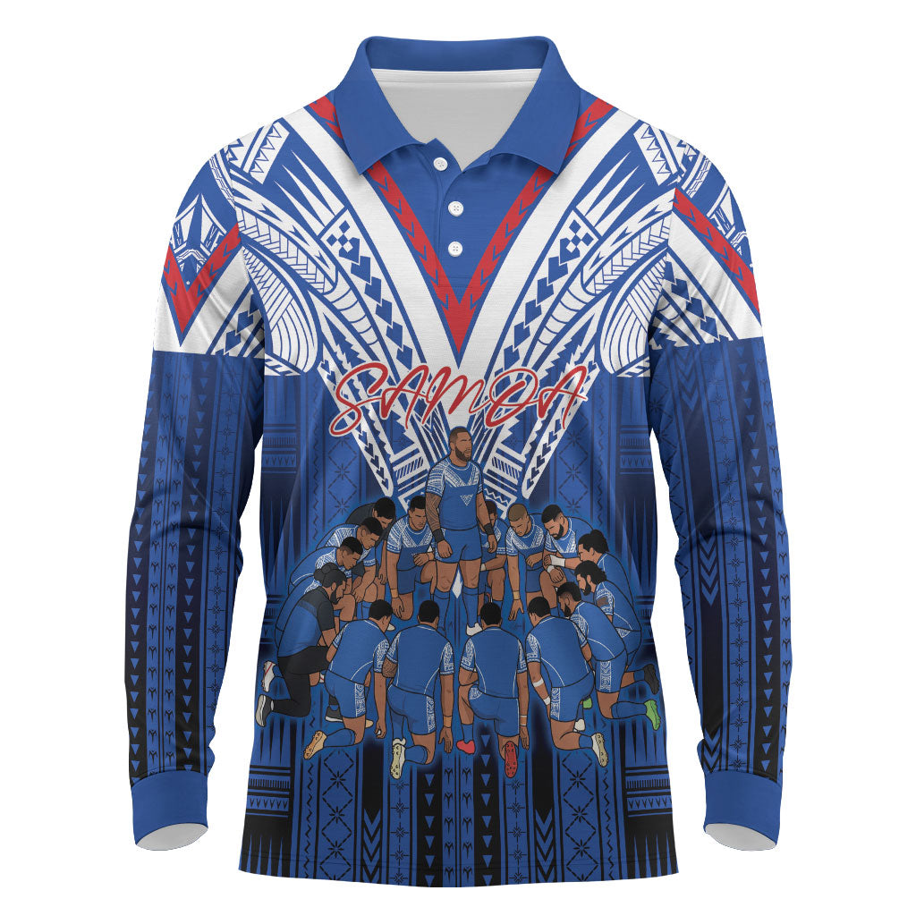 Toa Samoa Siva Tau Long Sleeve Polo Shirt Royal Blue Chevron Geometric Heritage LT9 Blue - Polynesian Pride