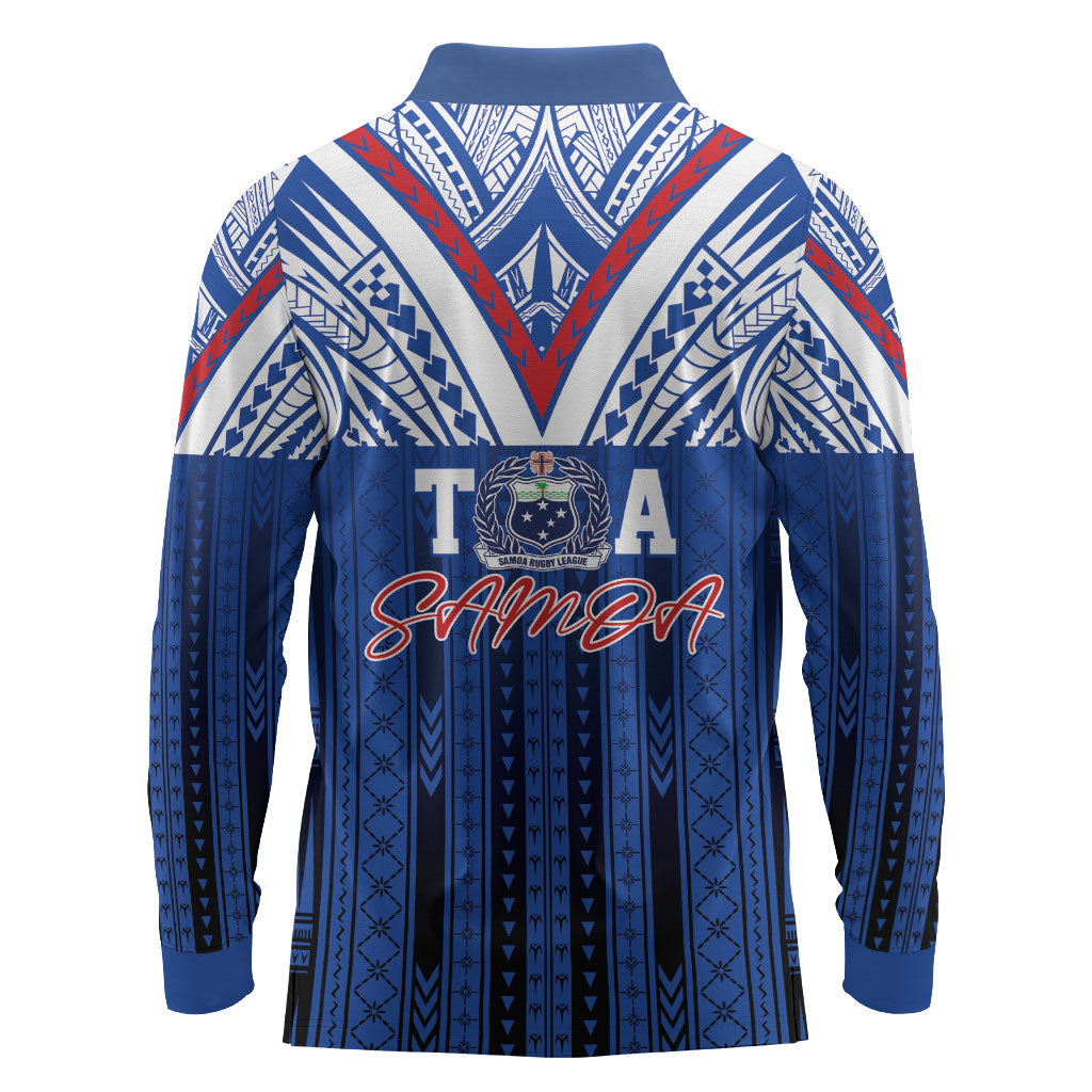 Toa Samoa Siva Tau Long Sleeve Polo Shirt Royal Blue Chevron Geometric Heritage LT9 - Polynesian Pride