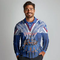 Toa Samoa Siva Tau Long Sleeve Polo Shirt Royal Blue Chevron Geometric Heritage LT9 - Polynesian Pride
