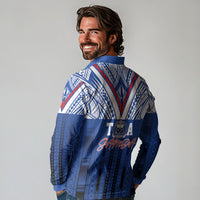 Toa Samoa Siva Tau Long Sleeve Polo Shirt Royal Blue Chevron Geometric Heritage LT9 - Polynesian Pride