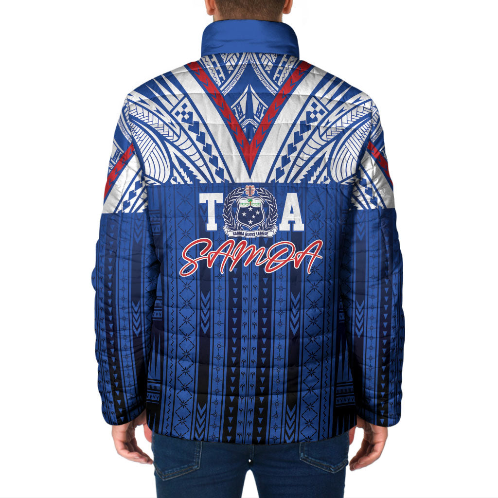 Toa Samoa Siva Tau Padded Jacket Royal Blue Chevron Geometric Heritage LT9 - Polynesian Pride
