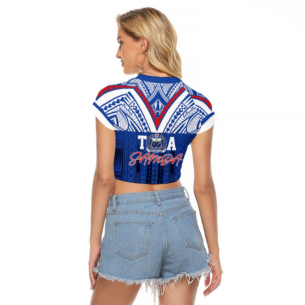 Toa Samoa Siva Tau Raglan Cropped T Shirt Royal Blue Chevron Geometric Heritage LT9 - Polynesian Pride