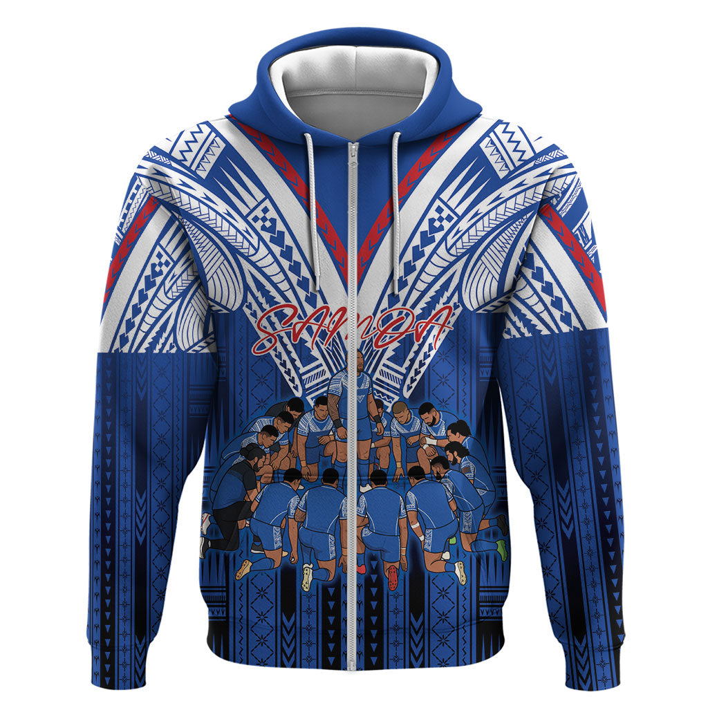 Toa Samoa Siva Tau Zip Hoodie Royal Blue Chevron Geometric Heritage LT9 Zip Hoodie Blue - Polynesian Pride