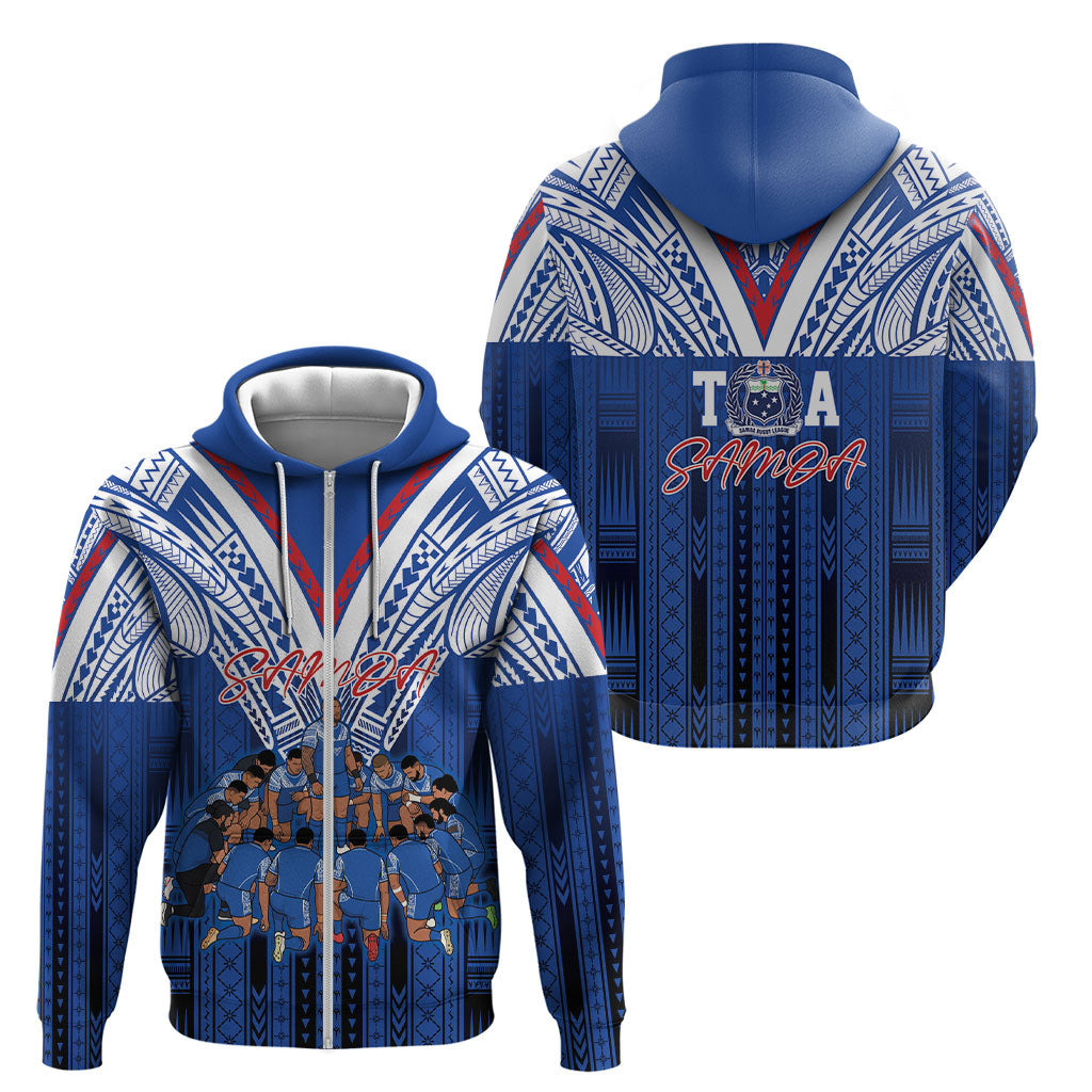 Toa Samoa Siva Tau Zip Hoodie Royal Blue Chevron Geometric Heritage LT9 - Polynesian Pride