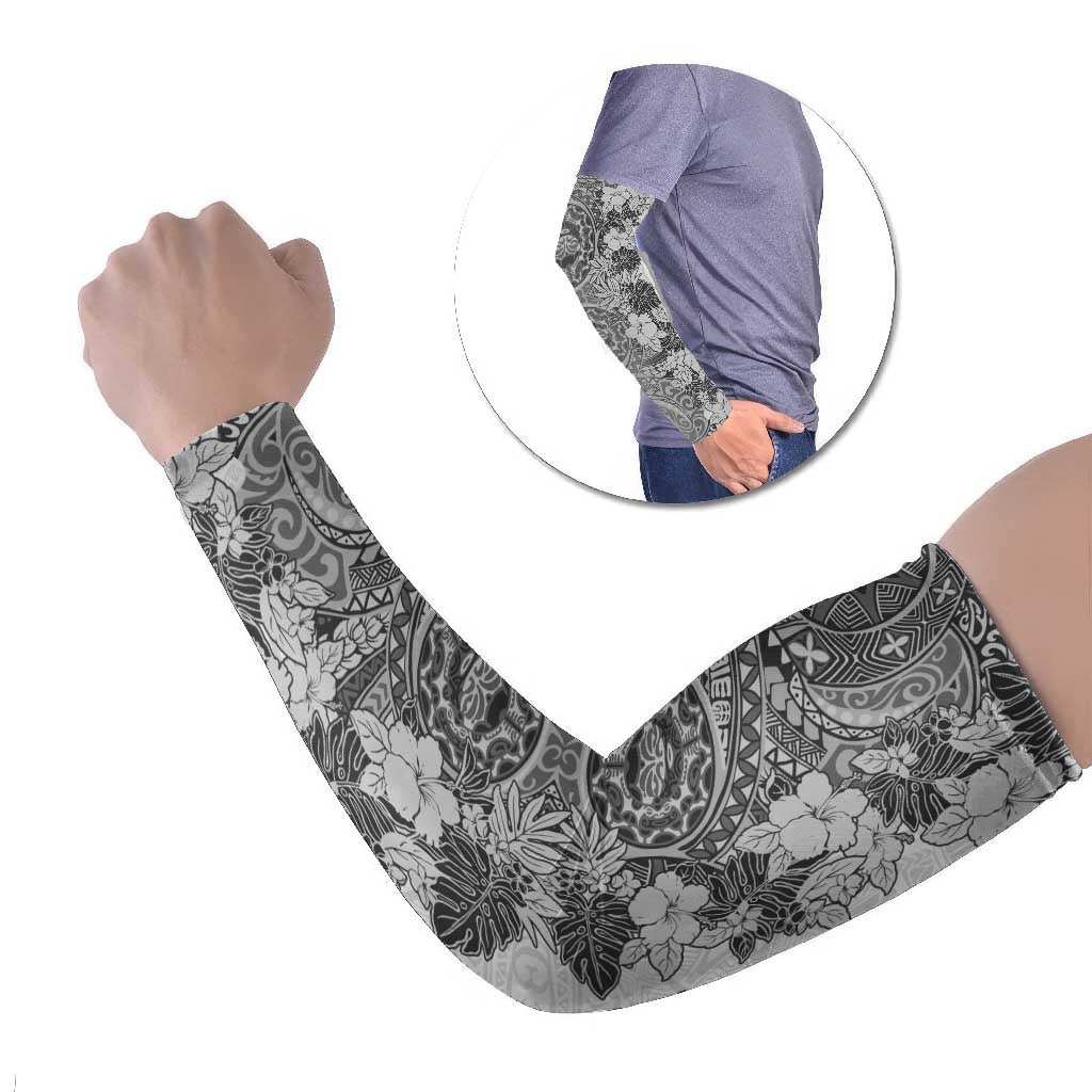 Polynesia Arm Sleeves Hibiscus Hawaiian Tribal Tattoo Retro Gray - Polynesian Pride