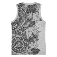 Polynesia Basketball Jersey Hibiscus Hawaiian Tribal Tattoo Retro Gray - Polynesian Pride