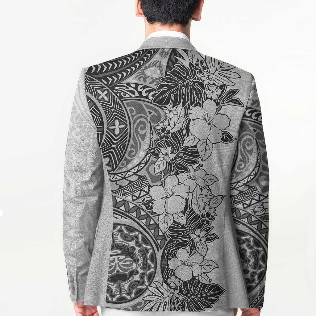 Polynesia Blazer Hibiscus Hawaiian Tribal Tattoo Retro Gray - Polynesian Pride