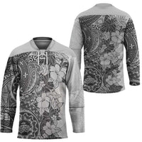 Polynesia Hockey Jersey Hibiscus Hawaiian Tribal Tattoo Retro Gray - Polynesian Pride