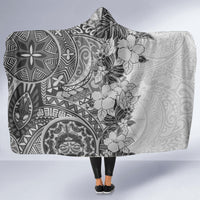 Polynesia Hooded Blanket Hibiscus and Hawaiian Tribal Tattoo Retro Style Gray Color LT9 - Polynesian Pride