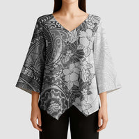 Polynesia Kimono Sleeve Blouse Hibiscus Hawaiian Tribal Tattoo Retro Gray - Polynesian Pride