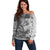 Polynesia Off Shoulder Sweater Hibiscus and Hawaiian Tribal Tattoo Retro Style Gray Color LT9 Women Gray - Polynesian Pride