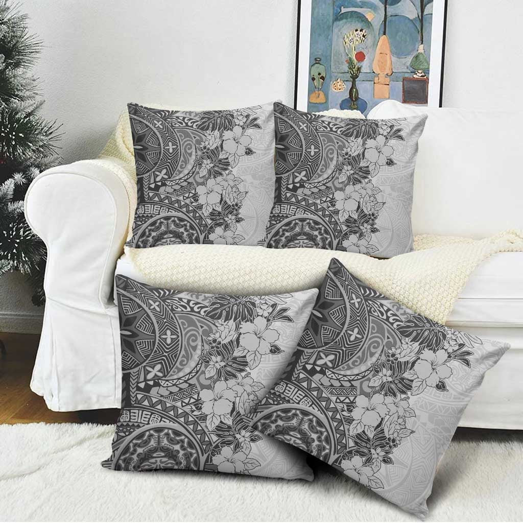 Polynesia Pillow Cover Hibiscus Hawaiian Tribal Tattoo Retro Gray - Polynesian Pride