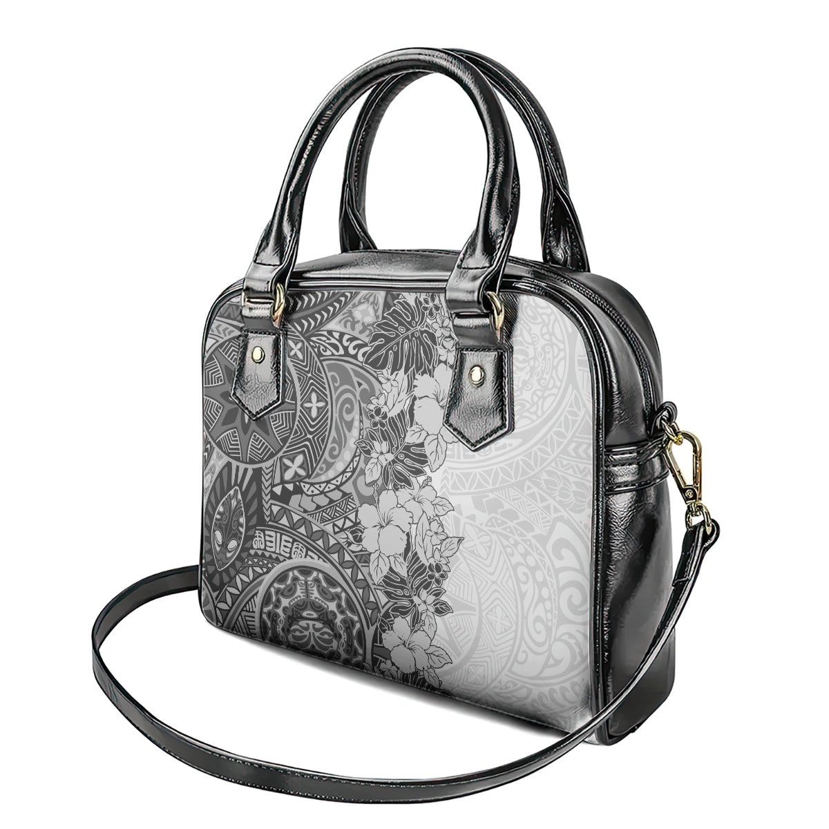 Polynesia Shoulder Handbag Hibiscus and Hawaiian Tribal Tattoo Retro Style Gray Color LT9 - Polynesian Pride