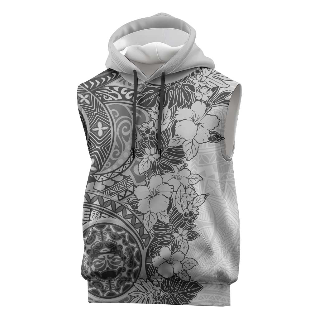 Polynesia Sleeveless Hoodie Hibiscus Hawaiian Tribal Tattoo Retro Gray - Polynesian Pride