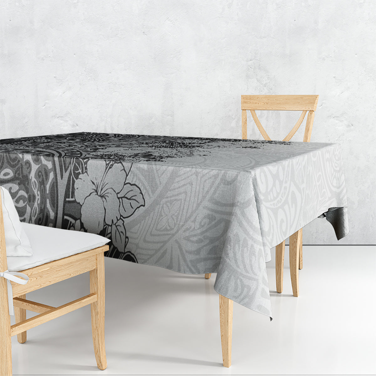 Polynesia Tablecloth Hibiscus and Hawaiian Tribal Tattoo Retro Style Gray Color LT9 - Polynesian Pride