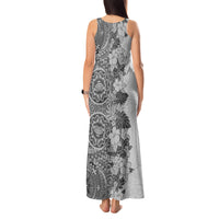Polynesia Tank Maxi Dress Hibiscus and Hawaiian Tribal Tattoo Retro Style Gray Color LT9 - Polynesian Pride